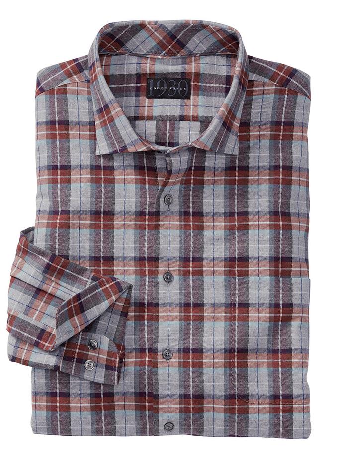 Bobby Jones Charles Brushed Cotton Plaid Long Sleeve Sport Shirt Best Price