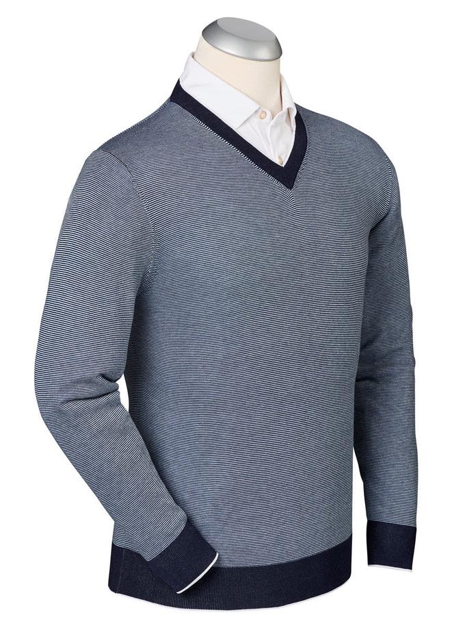 Bobby Jones Luxe 100% Mercerized Cotton Hairline Stripe V-Neck Sweater High Quality