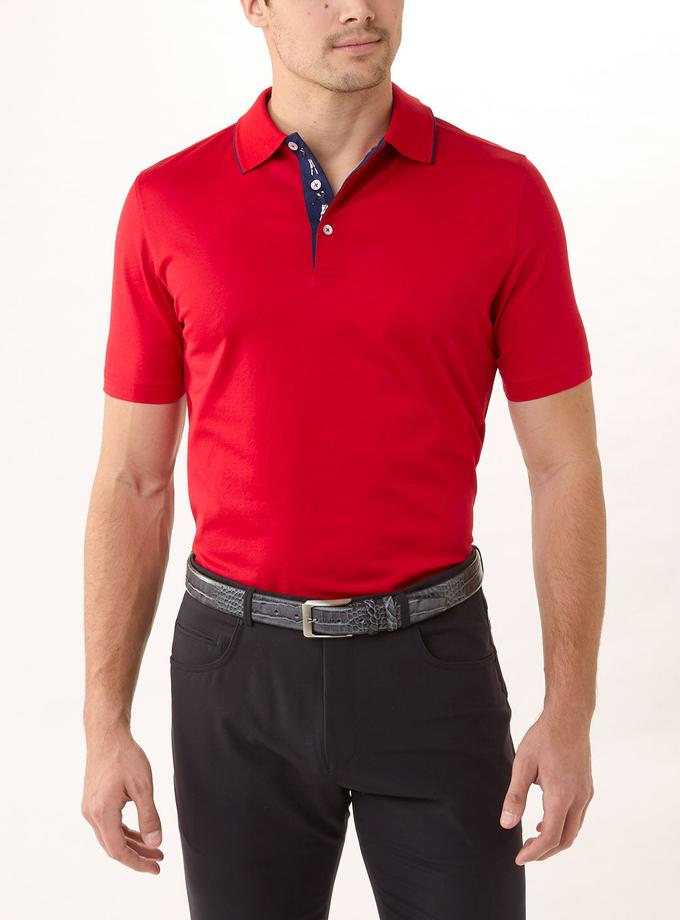 Bobby Jones Signature 100% Mercerized Cotton Solid Polo Shirt with Tipping Same Day Delivery